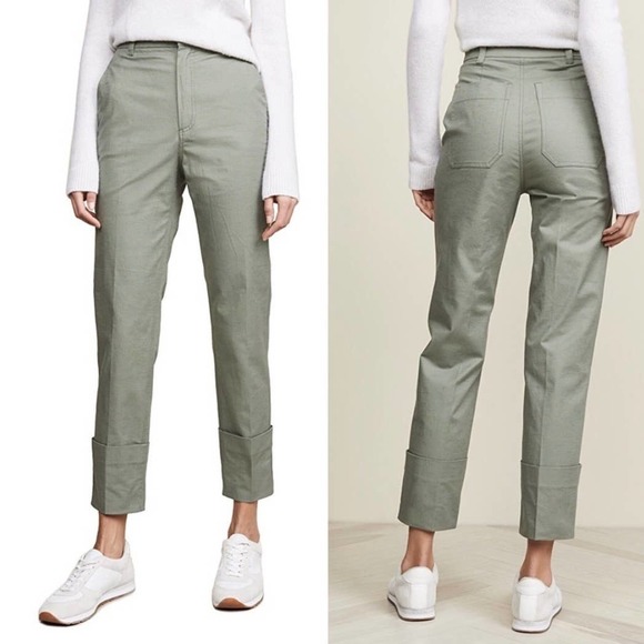 THE SCRIPT Pants Womens 4 Blue Green Claudia Cuffed Slim Leg High Rise Pistache - Picture 2 of 16